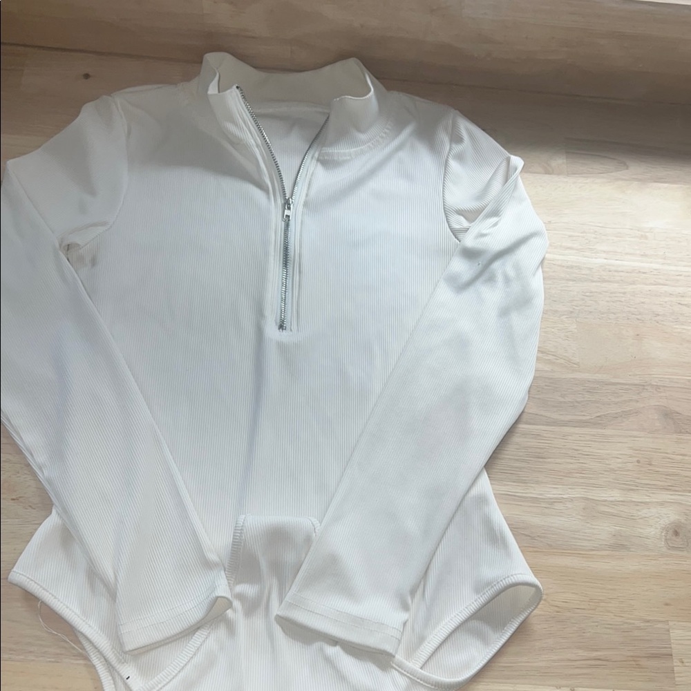 White Long Sleeve Zip-Up Top